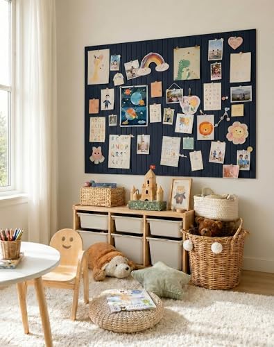 Aothia 12-Pack Felt Bulletin Board Tiles 48"x36", Modular Push Pin Board for Home Office & Classroom, Cork Board Alternative for Notes, Photos & Schedules, 70 Adhesive Tabs & 40 Pins - Carbon Blue