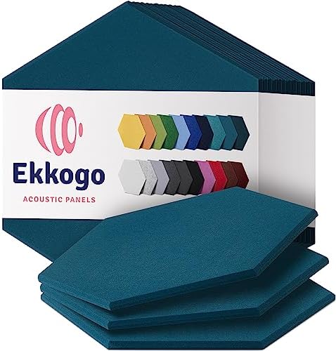 Acoustic Panels 12-Pack - 14"X12.1"X0.4" Sound Panels - High Density Sound Dampening - Ocean Turquoise Hexagon