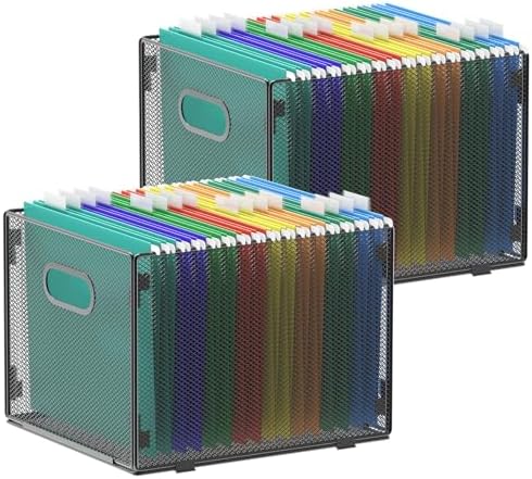 samstar 2 Pack Hanging File Organizer, Mesh File Folder Box Filing Box File Cabinet Organizer Storage Boxes, Letter Size