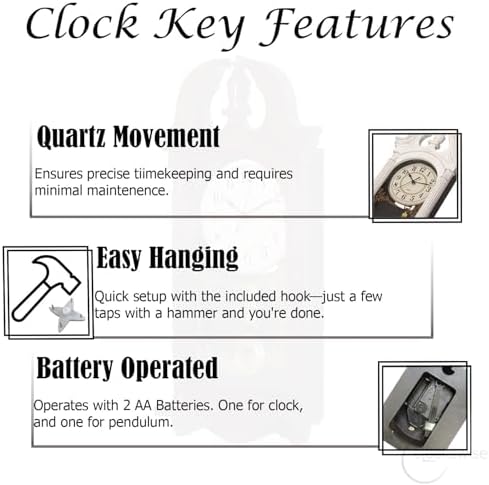 Clockswise Vintage Grandfather-Style Wall Clock with Wood-Effect Plastic Pendulum Battery-Operated for Home Decor Living Room Home Office Kitchen or Dining Room (White)