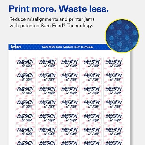 Avery® Matte White Rectangle Labels, 1" x 1.5", Sure Feed® Technology, Laser/Inkjet Printer Compatible, 5000 Printable Labels Total, Great for Branding, Packaging, and More