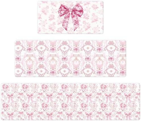Pink Bow Kitchen Rug and Mat, Cute Coquettte Kitchen Rugs