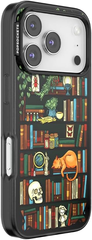 PopSockets iPhone 17 Pro Phone Case with MagSafe- Storied Shelves | Magnetic, Wireless Charging, Camera & Drop Protection, Bookish, Book, Reading