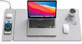 Wireless Charging Desk Mat, Detachable MagSafe & Qi Mouse Pad with Hidden Storage Pocket, 4-in-1 Charges iPhone, Android, AirPods & Wireless Earbuds, Vegan Leather, XL 30.7"x14.6" (Grey)