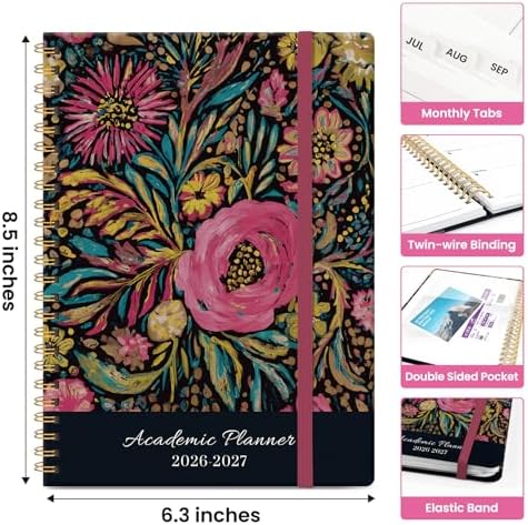 Planner 2026-2027, Jul 2026-Jun 2027 Academic Monthly & Weekly Planner | 6.3" x 8.5" Hardcover Calendar Planner for Women, Spiral Organizer with tabs, School Office Home Supplies, Midnight Garden