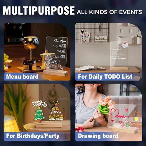 SELEAD Acrylic Clear Board Bar Signs with Wooden Stand - 2 Pack 8x12 Inch