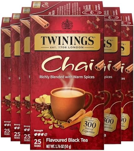 Twinings Chai Spiced Black Tea Bags, 25 CT Box (6 Pack)
