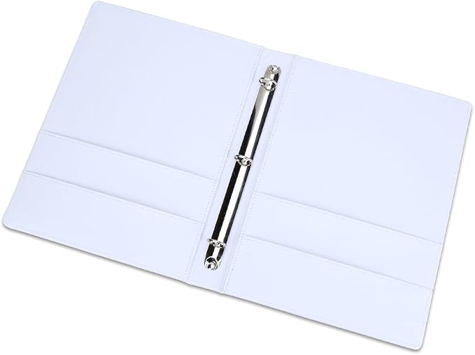 KINGFOM A4 Faux Leather Padfolio Ring Binder Business File Folder Document Holder with Card Holder (3 Ring Binder White)