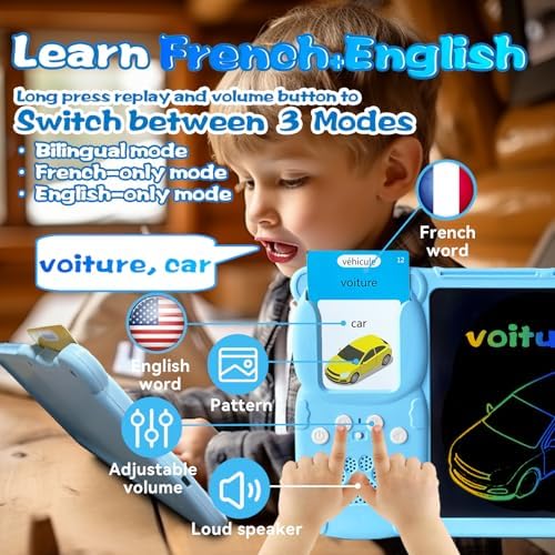Writing Drawing Tablet with Talking Flash Cards - French Blue