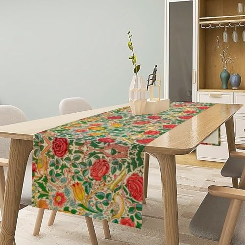 William Morris Original Design Red Rose Table Runner Vintage Floral Table Runner for Dining Table Decor 13 x 36 Inch