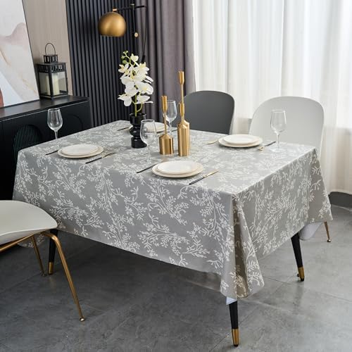 LIBERECOO Vinyl Tablecloth with Flannel Backing Indigo Botanical Charm, Waterproof, Wipeable, Durable Table Cover 4 Colors, 4 Sizes, Rectangular 54x72 Inch