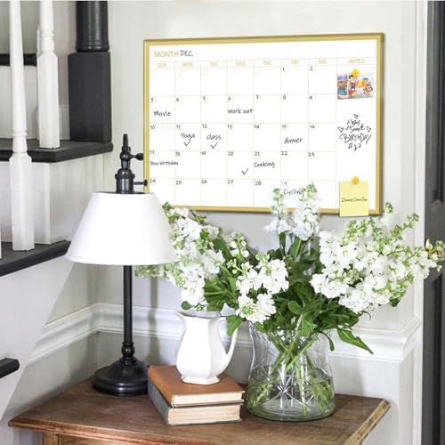 Gold Dry Erase Calendar Whiteboard for wall-18 x24’’,Portable Aluminum Frame,Magnetic Calendar White Board,Wall Planner Dry Erase Board for Office, Kitchen, School, Home-GG-4560