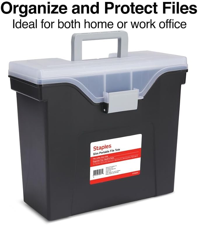 STAPLES Slim Portable File Tote, Letter Size, Black, 2/Pack | Lightweight storage tote for transporting and organizing hanging files.
