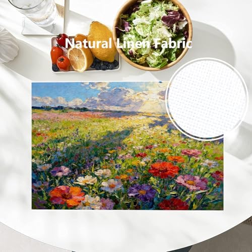 Batmerry Claude Monet Artwork Placemats, Garden Painting Flowers Red Poppies Washable Linen Table Mats for Kitchen Table Double Insulation Decor Dining Set Indoor Outdoor 12X18 in Set of 8