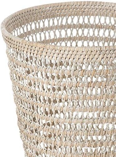Kouboo La Jolla Rattan Mesh Waste Basket, Wicker Trash Can, White Wash