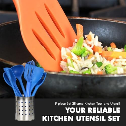 Chef Craft 9 Piece Silicone Kitchen Tool and Utensil Set, Blue