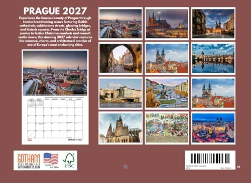 Prague Calendar 2027 Monthly Wall Calender 12 Month