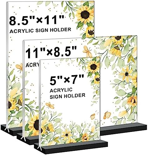 Acrylic Sign Holder 11x8.5 '' Horizontal T-Shaped Clear Double-Sided Table Menu Stands Plastic Picture Frames Display Desktop Display Holders for Wedding Table,Restaurant Signs,Office, Store,6 Pack