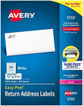 Avery® Printable Return Address Labels, Sure Feed® Technology, 0.5" x 1.75", White, 6,000 Blank Mailing Labels (05155)