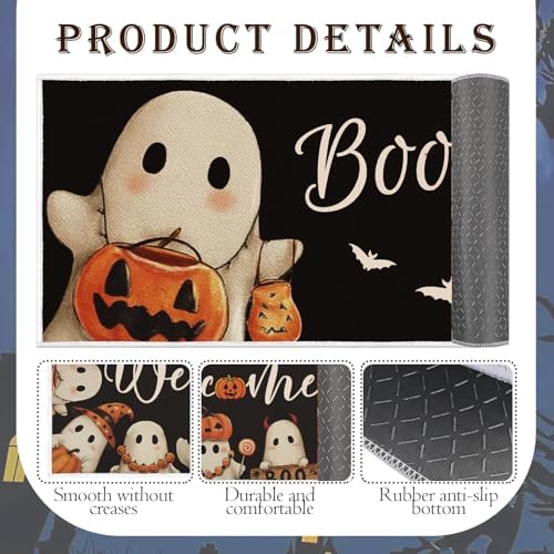 Halloween Kitchen Mats Set of 2, Boo Pumpkin Ghost Kitchen Rugs