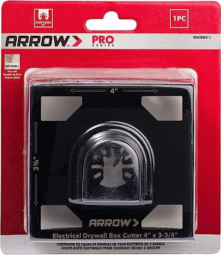 Arrow OSCGB2-1 2 Gang Electrical Box Drywall Cutting Blade for Oscillating Tools, Universal, Fits Most Multitools, Includes Adapter, Makes 4” by 3-3/4” Hole