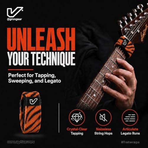 Gruv Gear Fret Wrap & Guitar Mute, Fretwrap for Acoustic, Electric & Bass | String Dampener Recording, Tapping & Practice Accessory (1 Pack, Small Tiger, Fits 4 String Bass, 6 String Guitar)