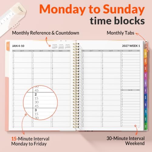 SUNEE 2027 Appointment Book, Quarter-Hourly, Weekly Monthly Planner, 8.5"x11",Pink Breeze