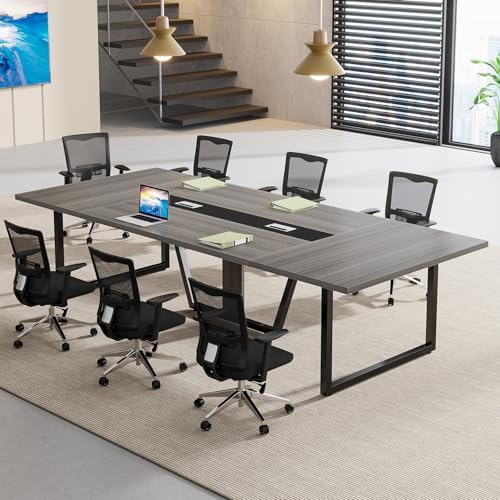 Tribesigns 8FT Conference Table, 94.49 L x 47.24 W x 29.53 H Inches Large Meeting Podcast Table for 10 People, Business Style Wooden Training Table with Strong Metal Frame for Office Conference