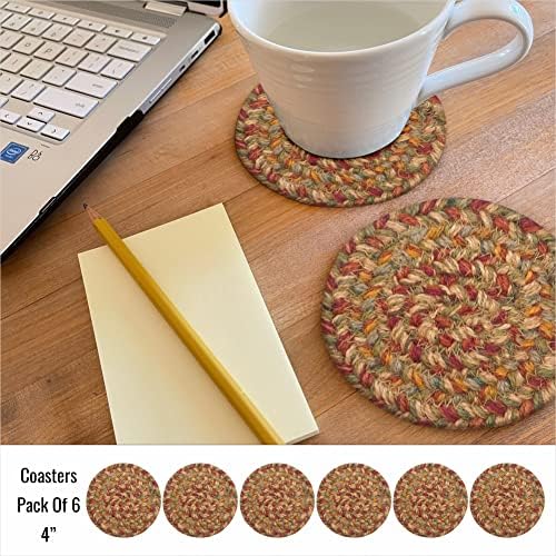 Homespice Harvest Braided Coasters for Country Decor, Round 4" Set of 6
