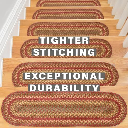 Homespice Cider Barn Jute Braided Stair Treads, Oval 8x28 Set of 13