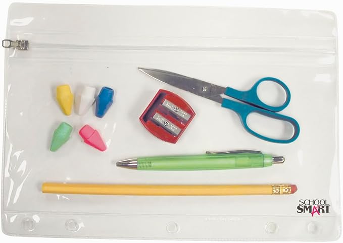 School Smart Zippered Ring Binder Pouches, 7 x 10 Inches, Clear and White Vinyl, Pack of 24