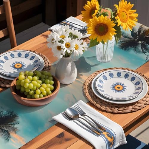 Sunset Beach Table Runner Dresser Scarf 13 x 108 Inch Tropical Coastal Ocean Palm Tree Nautical Table Runners Non-Slip Heat Resistant Kitchen Dining Table Decor for Home Holidays Indoor Outdoor