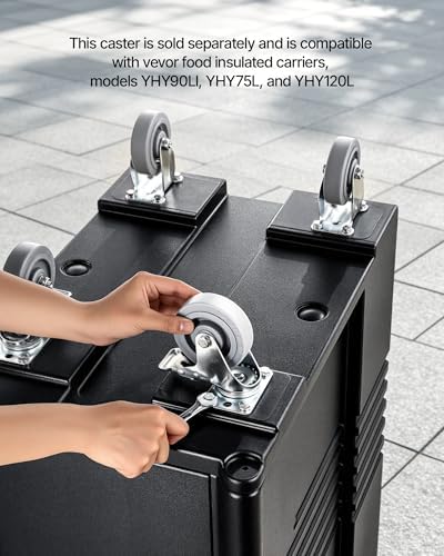 VEVOR Caster Wheels, 5 Inch Heavy Duty Casters, Compatible with VEVOR Insulated Food Pan Carrier, Set of 4 (2 Swivel with Brake, 2 Rigid)