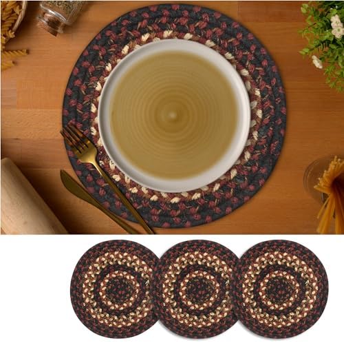 Homespice Prescott Braided Trivets Ideal as Hot Pads, Round 8" Set of 3