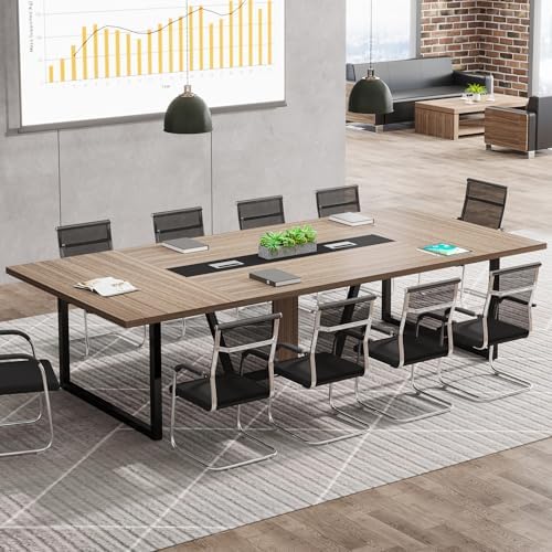 Tribesigns 8FT Conference Table, 94.49 L x 47.24 W x 29.53 H Inches Large Meeting Podcast Table for 10 People, Business Style Wooden Training Table with Strong Metal Frame for Office Conference