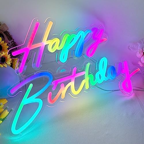 Extra Large Neon Happy Birthday Sign - Multi Color Happy Birthday Sign, Happy Birthday Light Up Sign for Backdrop with Switch/APP/Remote Control - Happy Birthday LED Sign for Backdrop, Party, Decoration