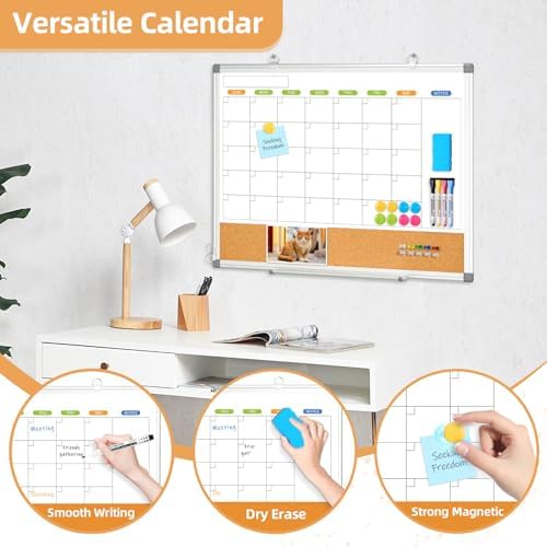 Calendar Whiteboard for Wall, 24" x 18" Dry Erase Monthly White Board