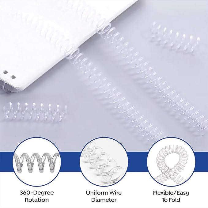 12mm (15/32 in.) Spiral Binding Coils for Reports, Presentations and Proposals | 4:1 Pitch | 12 in. Length | Clear | 92 Sheets Binding Capacity | 100 Pack