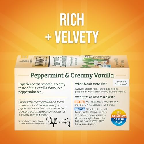 Twinings Peppermint & Creamy Vanilla Herbal Tea Bags, 20 CT Box (1 Pack)