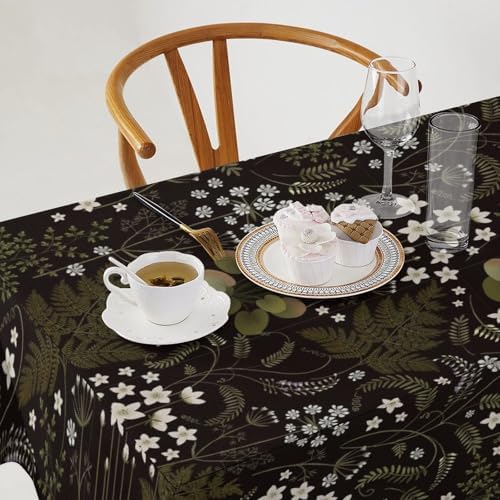 Woodland Field Tablecloth, Rustic Forest Wild Flower Herb Fern Farmhouse Natural Floral Table Cloth for Picnic Party Dining Room Home Decor 55x75in