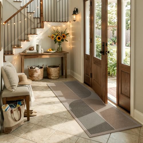 Lahome Enfys Modern Rainbow Easy Jute Rug, 2x6 Kitchen Runner Washable Rug Runners for Hallways Farmhouse Carpet, Non Slip Indoor Outdoor Runner Contemporary Door Mat for Laundry Porch