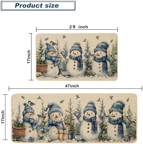 Baccessor Christmas Kitchen Rugs Set of 2 Blue Snowman 17x29 and 17x47 Inch