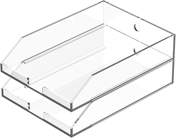 EXPUTRAN (2pcs Pack) Stackable Clear Acrylic Paper Trays, Desk File Organizer, A4 Paper Holder, Letter Tray