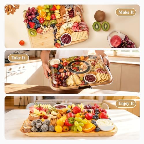 Portable Bamboo Charcuterie Board with Lid, 1 Compartment