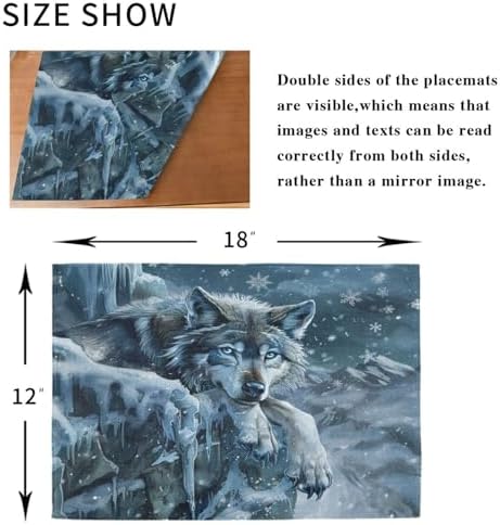ALAZA Wolf Snow Winter 1 PC Placemats Rectangle Table Mat for Dining Table Restaurant Kitchen Home Decor, 12" x 18"