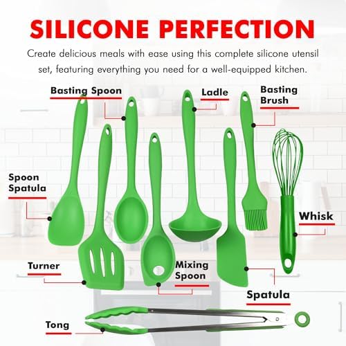 Chef Craft 9 Piece Green Premium Silicone Kitchen Tool Set (42084)