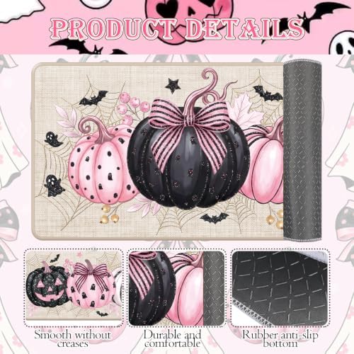 Halloween Kitchen Mats Set of 2, Pink Pumpkin Ghost Kitchen Rugs