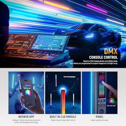 NEEWER RGB Tube Light, 30W LED Video Light RGBWW Full Color Stick Light Wand with 18 Scenes 7 Pixel Effects 2500-10000K CRI97/TLCI98 6000mAh, APP/2.4G/DMX Control for Photography Video Record, TL90C