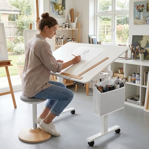 3-in-1 Standing Drafting Desk with 90° Tilt Whiteboard, 35×24"