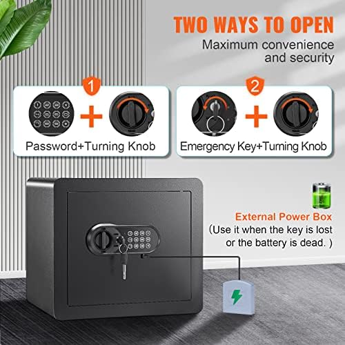 VEVOR Safe 1.2 Cubic Feet Steel Security Safe with Digital Keypad and 2 Keys, Cabinet Safe with Fire-proof Bag, Protect Cash, Gold, Jewelry, Documents for Home, Hotel, 15.8x11.8x13.8 inche